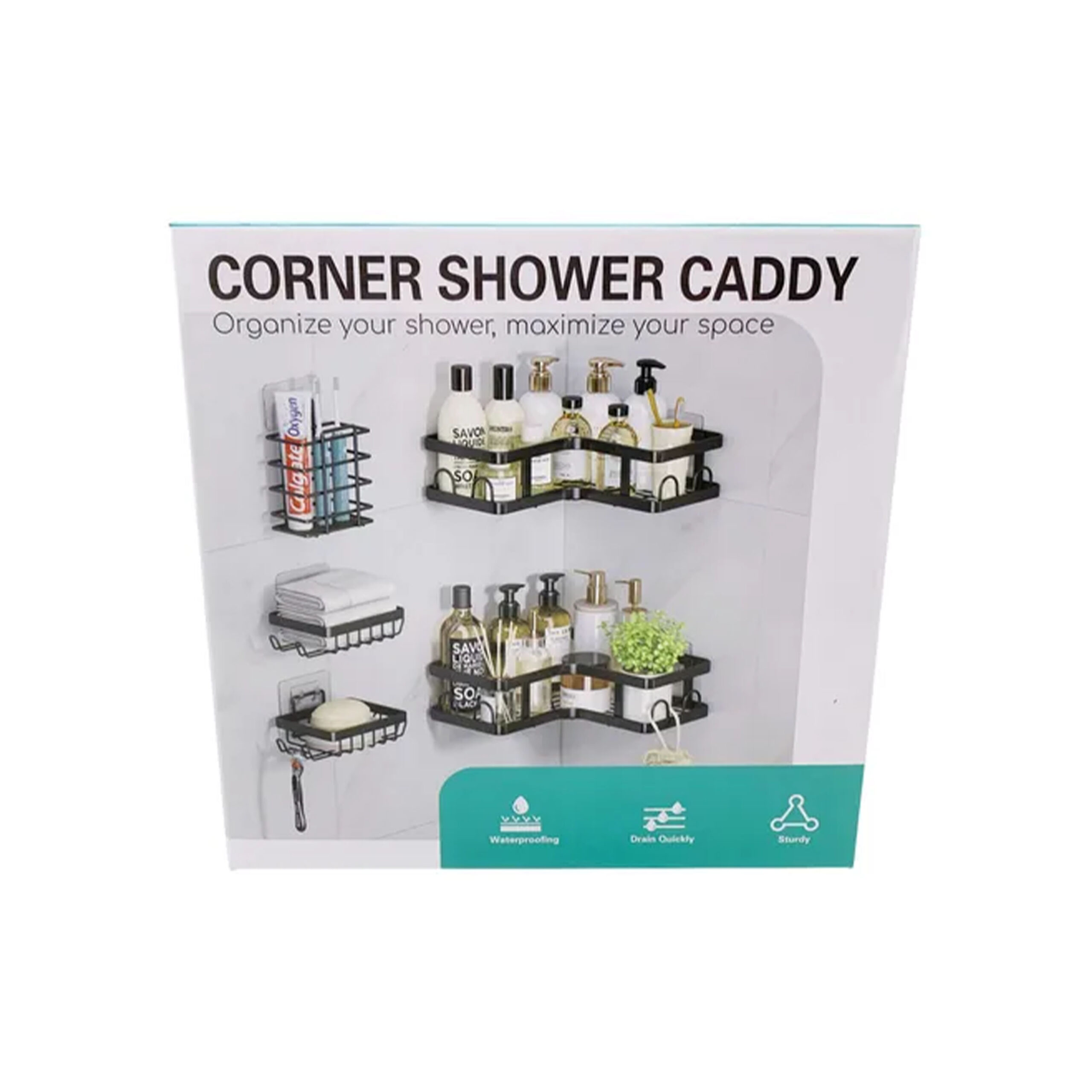 Étagère de Douche d’Angle – Corner Shower Caddy – Acier Inoxydable – Sans perçage