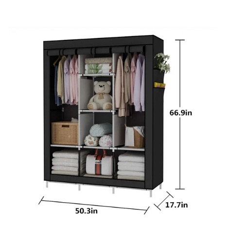 Armoire de rangement en tissu – 8 compartiments + barre de penderie – 170 × 45 × 135 cm