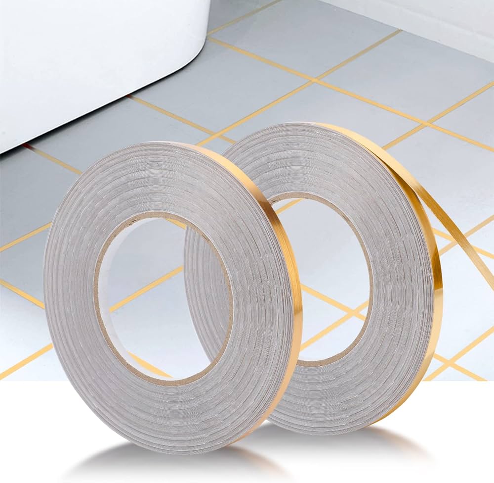 Ruban Décoratif pour Carrelage – Joint Autocollant Doré – 2 Rouleaux